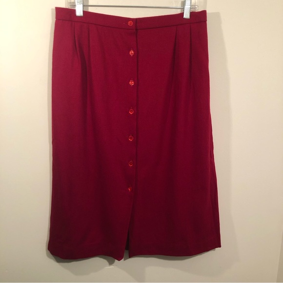 Margaret Smith Wool Skirt Womens 16 Button Down with lining Red - Picture 1 of 10